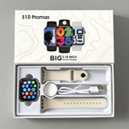 Smartwatch plateado con pantalla de 2.19 pulgadas en empaque premium con accesorios