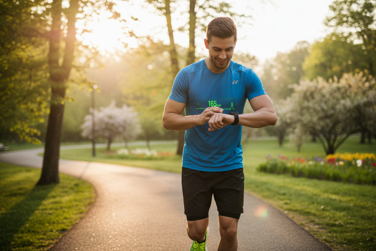 Persona usando smartwatch durante ejercicio al aire libre