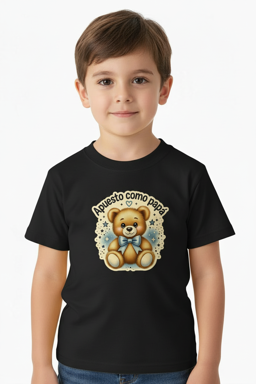 Modelo con camiseta negra Apuesto como papá