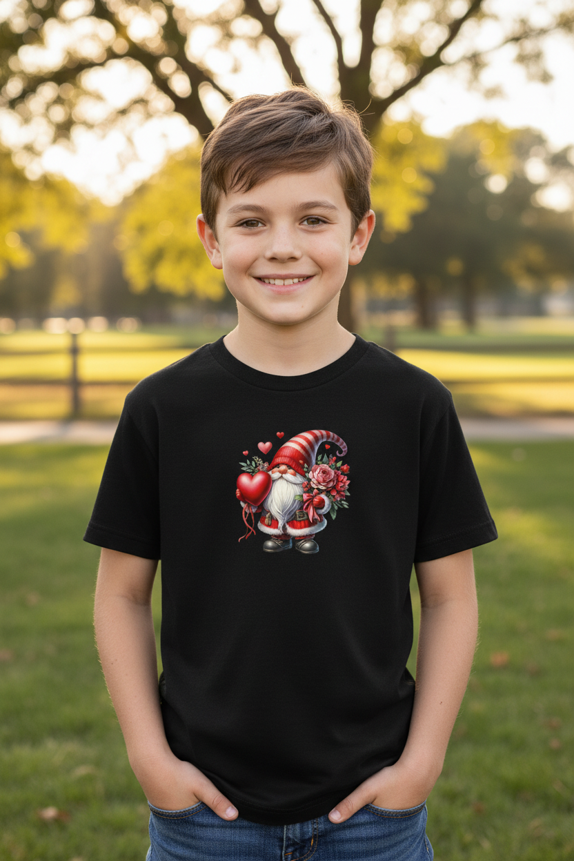 Niño piel blanca con camiseta negra - diseño pequeño centrado